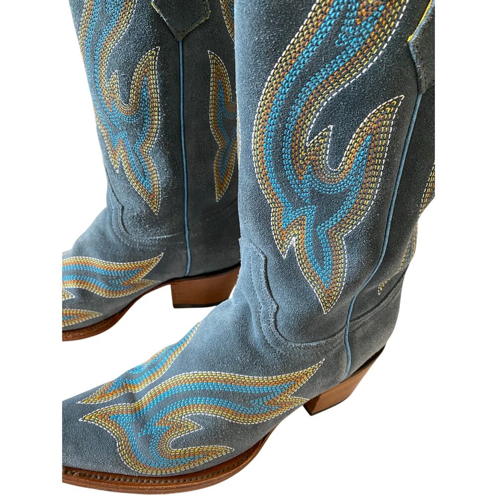 Planet Cowboy Steel Your Blues Suede Western Boots Womens 7 USA Snip Toe - Picture 3 of 12